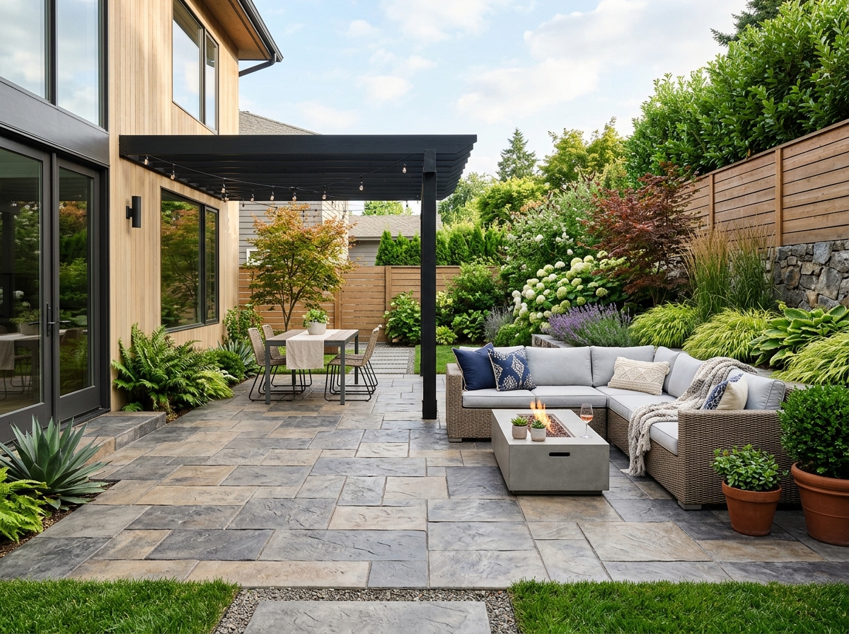 Custom stamped concrete patio installation